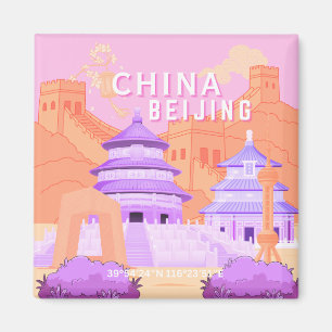 Reisposter Beijing China Roze & Lavendel Kunst Magneet