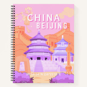 Reisposter Beijing China Roze & Lavendel Kunst Notitieboek
