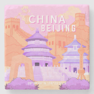 Reisposter Beijing China Roze & Lavendel Kunst Stenen Onderzetter