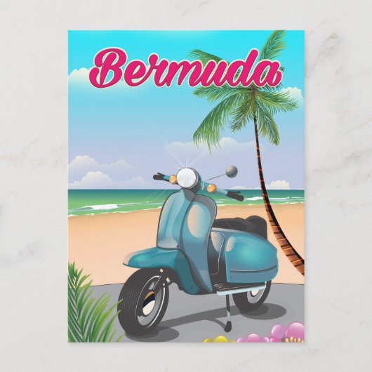 Reisposter Bermuda Beach Scooter Briefkaart (Voorkant)