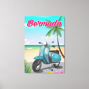 Reisposter Bermuda Beach Scooter Canvas Afdruk