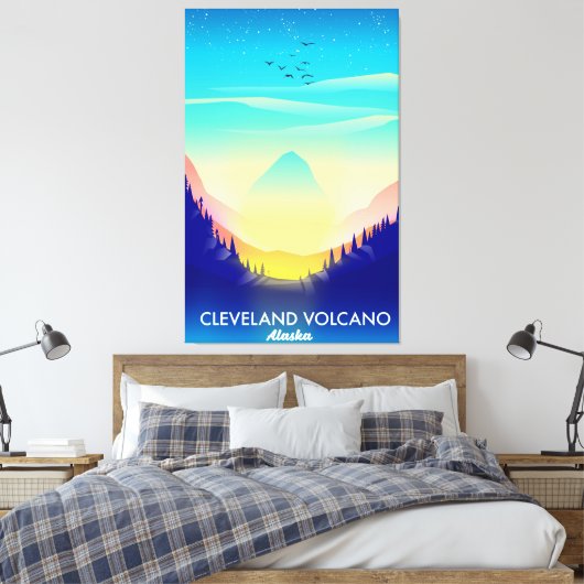 Reisposter Cleveland Volcano Alaska Canvas Afdruk (Insitu (Slaapkamer))