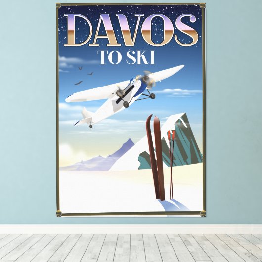 Reisposter Davos Zwitserland Canvas Afdruk (Insitu (Houten vloer))