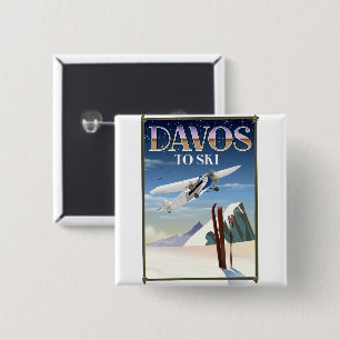 Reisposter Davos Zwitserland Vierkante Button 5,1 Cm