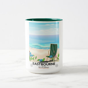 Reisposter Eastbourne Beach East Sussex Tweekleurige Koffiemok