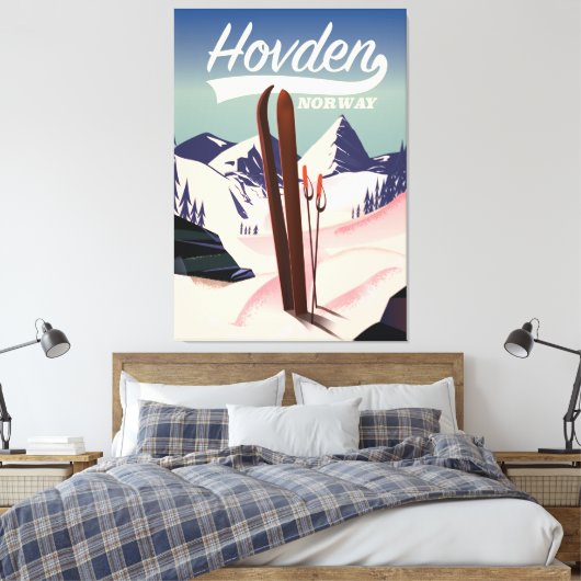 Reisposter Hovden Norway Ski. Canvas Afdruk (Insitu (Slaapkamer))