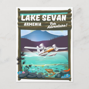 Reisposter in de stijl van het Sevan Armenia-meer Briefkaart