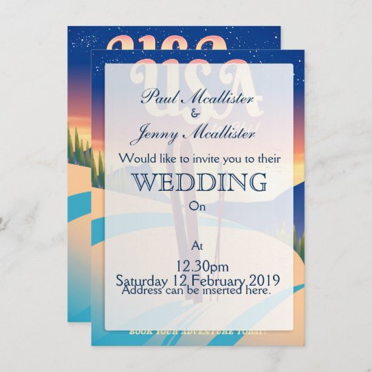 Reisposter in de stijl VS "To Ski" Kaart (Voorkant / Achterkant)