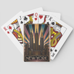Reisposter in vintage Art Deco-stijl van New York Pokerkaarten