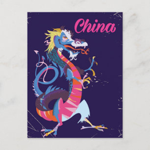 Reisposter in vintage stijl met Chinese draak Briefkaart