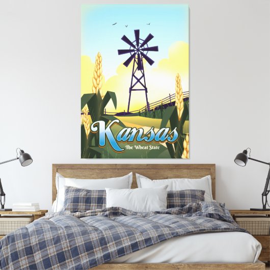 Reisposter Kansas "de Wheat state". Canvas Afdruk (Insitu (Slaapkamer))