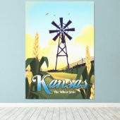 Reisposter Kansas "de Wheat state". Canvas Afdruk (Insitu (Houten vloer))