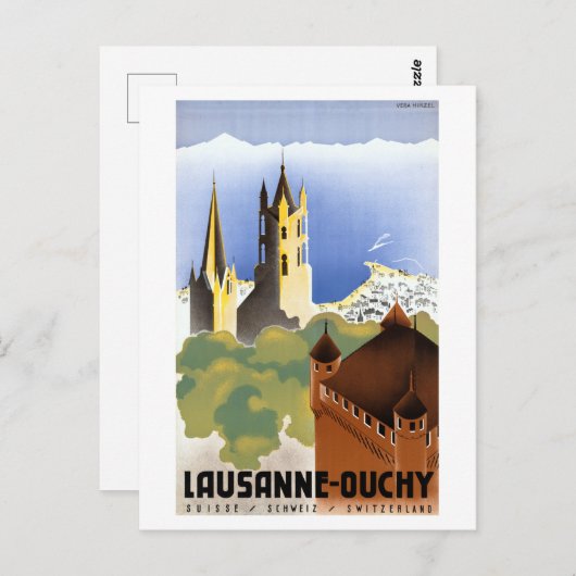reisposter Lausanne-Ouchy Zwitserland Briefkaart (Voorkant / Achterkant)