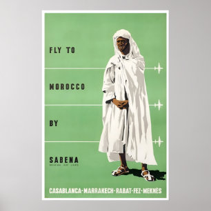Reisposter Marokko Marokkaanse Kunst Sabena Airlin Poster