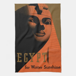 Reisposter met Sfinx, Egypte, Afrika uit vroeger t Theedoek