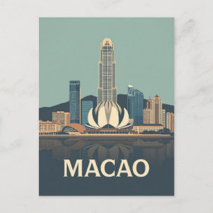 Reisposter met vintage Macao-skylinekunst Briefkaart