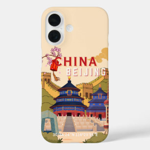Reisposter Peking China Aziatische Stad Muurkuns iPhone 16 Hoesje