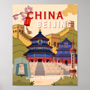Reisposter Peking China   Aziatische Stad Muurkuns Poster