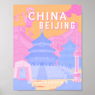 Reisposter Peking China   Roze & Blau Pastel Poster