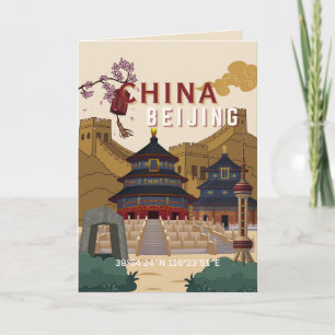 Reisposter Peking China Vintage Illustratie Kaart