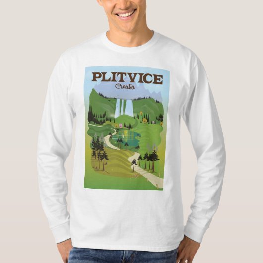 Reisposter Plitvice Kroatië T-shirt (Voorkant)