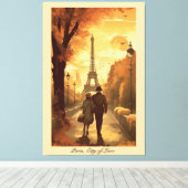 Reisposter, Romance in Parijs aanpasbaar Canvas Afdruk (Insitu (Houten vloer))