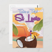 Reisposter Saint Lucia Cartoon. Briefkaart (Voorkant / Achterkant)