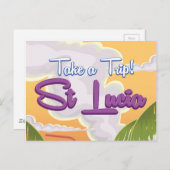 Reisposter Saint Lucia Cartoon. Briefkaart (Voorkant / Achterkant)