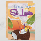 Reisposter Saint Lucia Cartoon. Kaart (Voorkant / Achterkant)