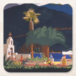 Reisposter - Santa Catalina Island, Californië Vierkante Kartonnen Onderzetter
