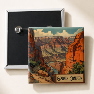 Reisposter uit het verleden Grand Canyon Colorado Vierkante Button 5,1 Cm