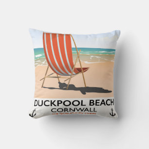 Reisposter van het strand van Duckpool Cornwall Kussen