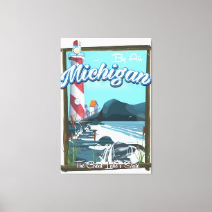 Reisposter van Michigan Lighthouse! Canvas Afdruk