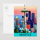 Reisposter van Seattle onder een Dawn Sky Briefkaart (Voorkant / Achterkant)