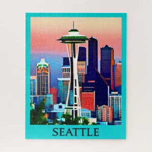 Reisposter van Seattle onder een Dawn Sky Legpuzzel