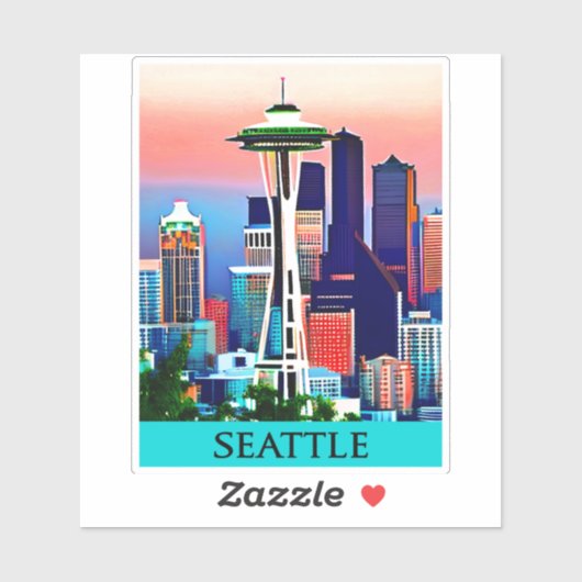 Reisposter van Seattle onder een Dawn Sky Sticker (Vel)