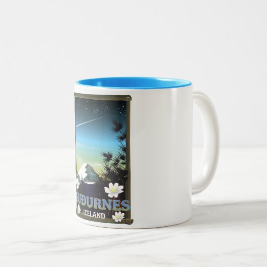 Reisposter van Suðurnes ijsland Tweekleurige Koffiemok (Voorkant rechts)