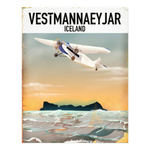 Reisposter van Vestmannaeyjar IJsland. Foto Afdruk