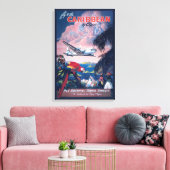 Reisposter van watervliegtuig vliegend over Caribi Canvas Afdruk (Insitu (Woonkamer))