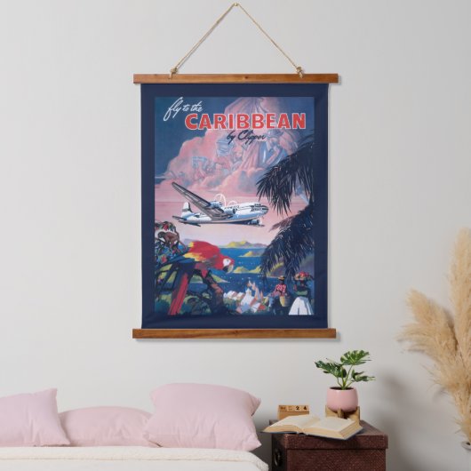 Reisposter van watervliegtuig vliegend over Caribi Hangend Wandkleed (Slaapkamer)