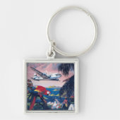 Reisposter van watervliegtuig vliegend over Caribi Sleutelhanger (Voorkant)