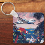 Reisposter van watervliegtuig vliegend over Caribi Sleutelhanger (Voorkant)