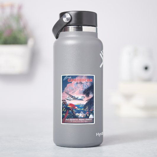 Reisposter van watervliegtuig vliegend over Caribi Sticker (HydroFlask)