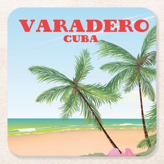 Reisposter Varadero Cuban Vierkante Kartonnen Onderzetter (Voorkant)