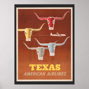 Reisposter voor American Airlines naar Texas Poster