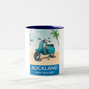 Reisposter voor aukland nieuw-zeeland tweekleurige koffiemok