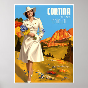 Reisposter voor Cortina d'Ampezzo, Italië. Poster