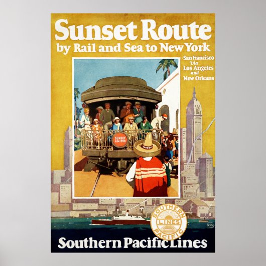 Reisposter voor de Sunset Route per spoor en Zee Poster (Voorkant)