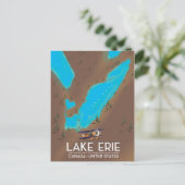 reisposter voor het meer van Erie, USA Lake Map Briefkaart (Staand voorkant)
