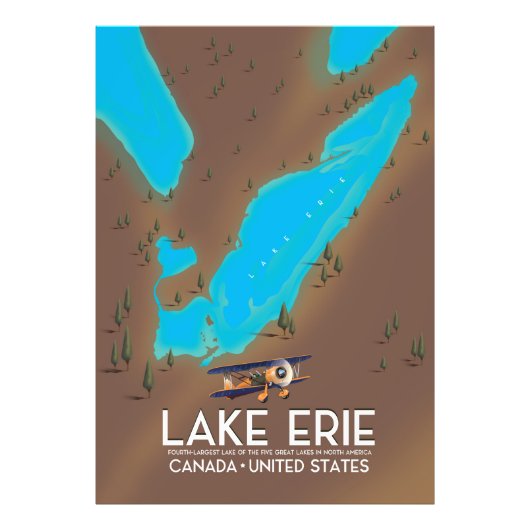 reisposter voor het meer van Erie, USA Lake Map Foto Afdruk (Voorkant)